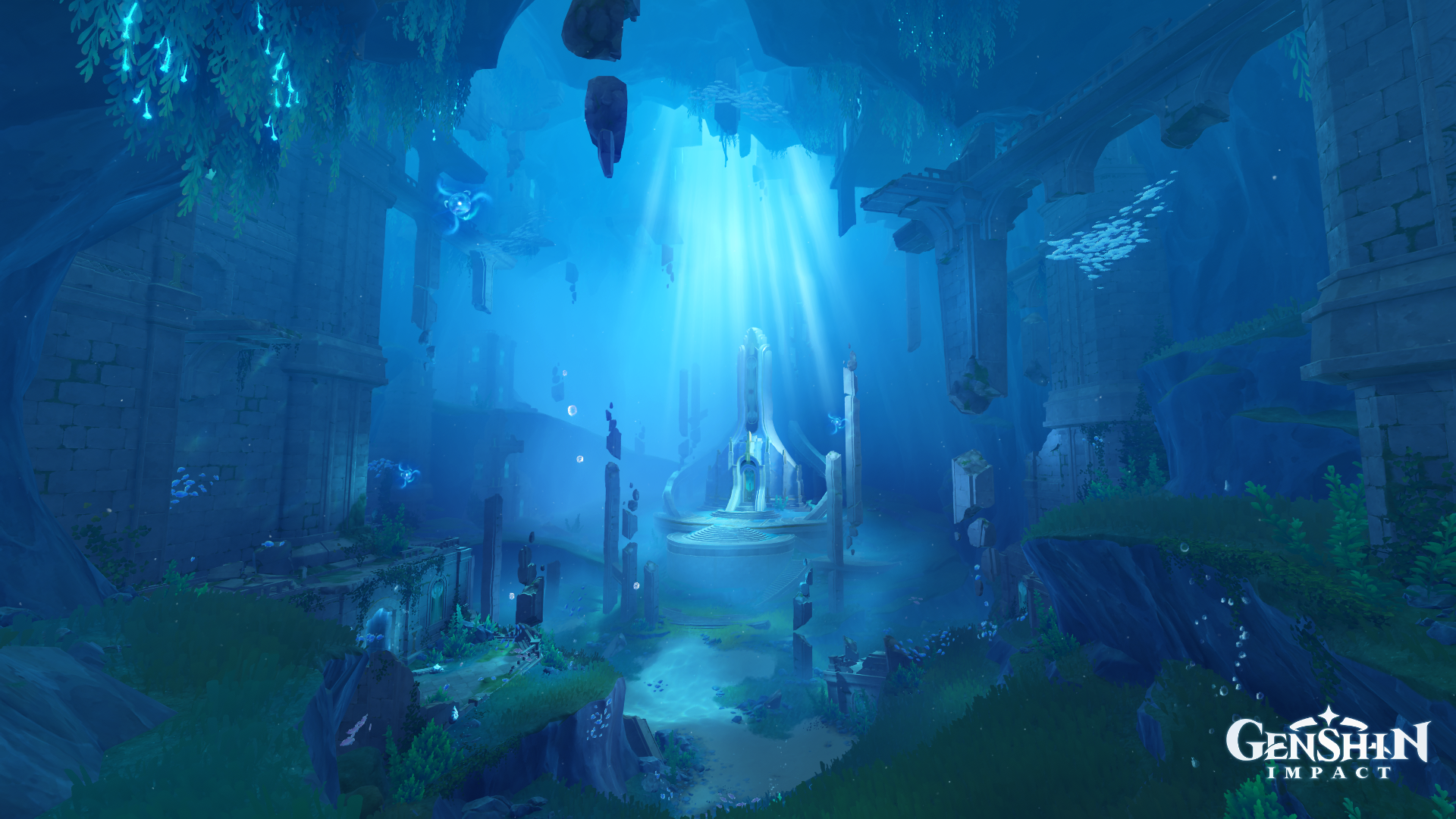 Genshin Impact in-game screenshot: Fontaine underwater ruins